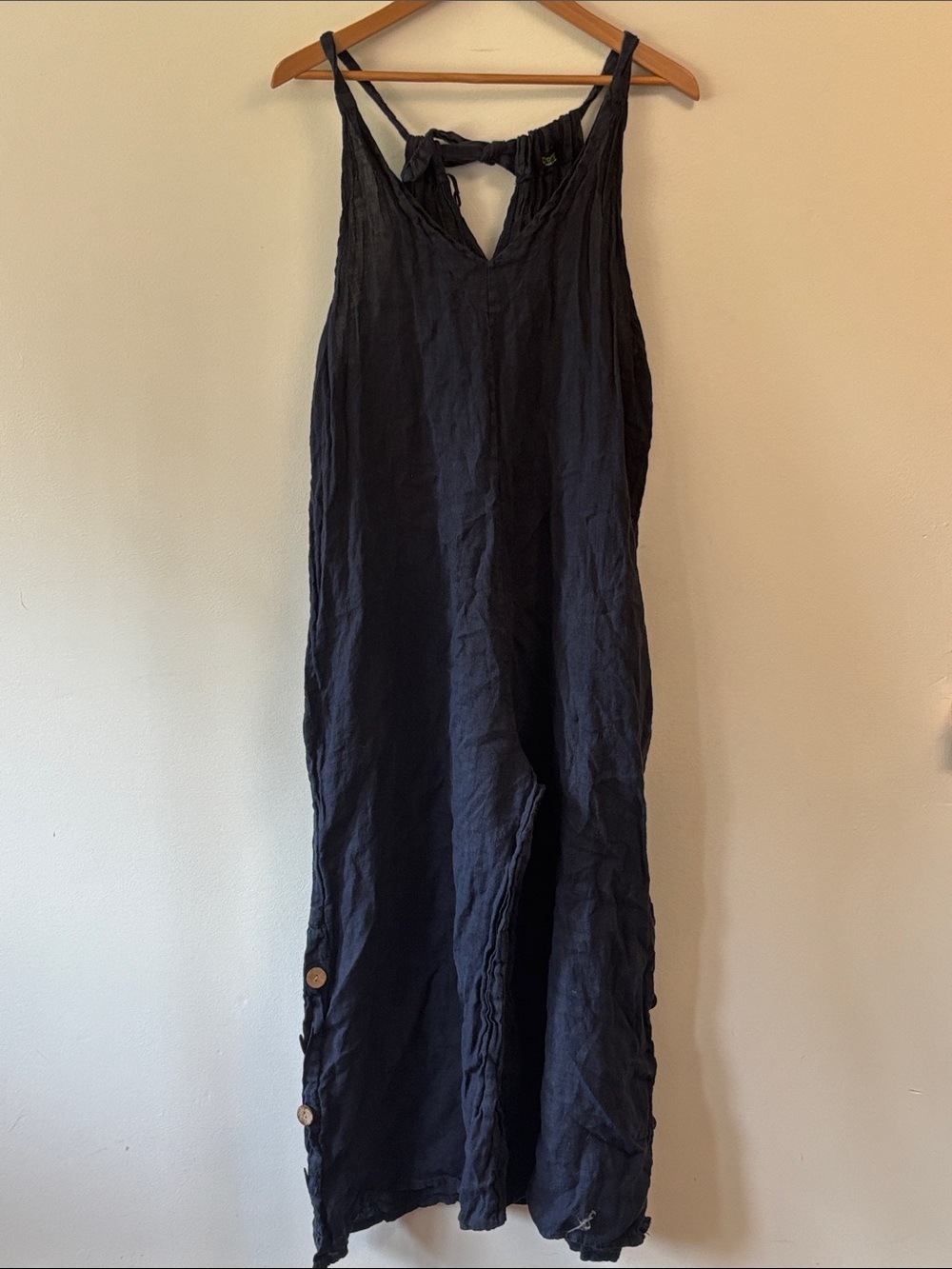 Cherishh linen sz S/M   Navy overalls romper with buttons on the leg EUC